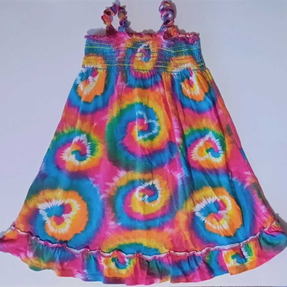 Girls' Colorful Pleated Tie-Dye Dress Size 5T